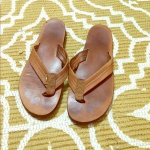 Size 9 leather rainbow flip flops